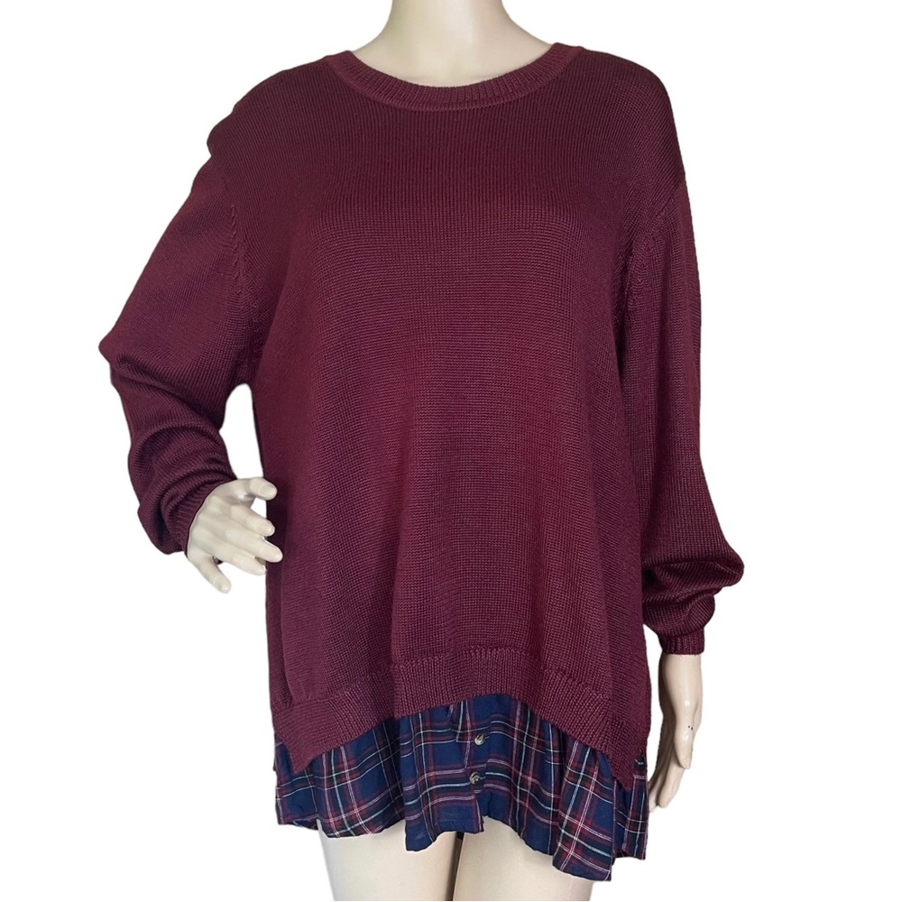 CITY CHIC M 18 maroon layered look sweater plaid casual librarian retro